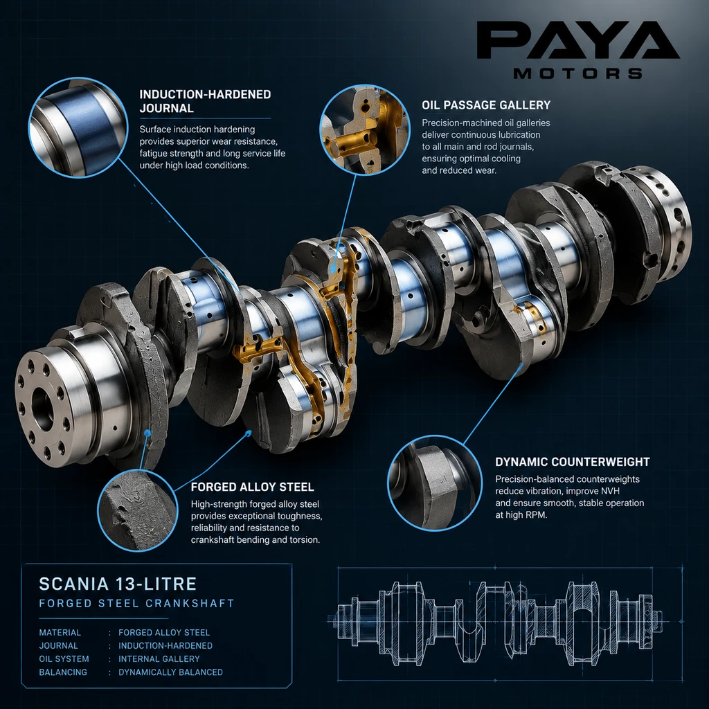 میل‌لنگ موتور اسکانیا ۱۳ لیتری Scania DC13 Crankshaft